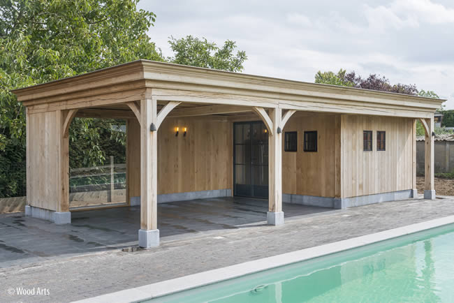 Berg maat maak je geïrriteerd Houten poolhouse op maat: prijs & foto's landelijk & modern.